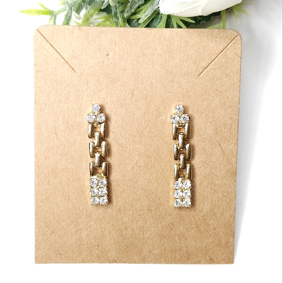 14K Gold Filled Crystal Panther Link Earrings Dangle Drop Earrings - Picture 2 of 9